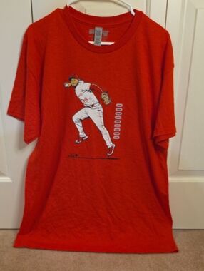 MLB Red Short Sleeve Graphic Tee with Baseball Player Illustration